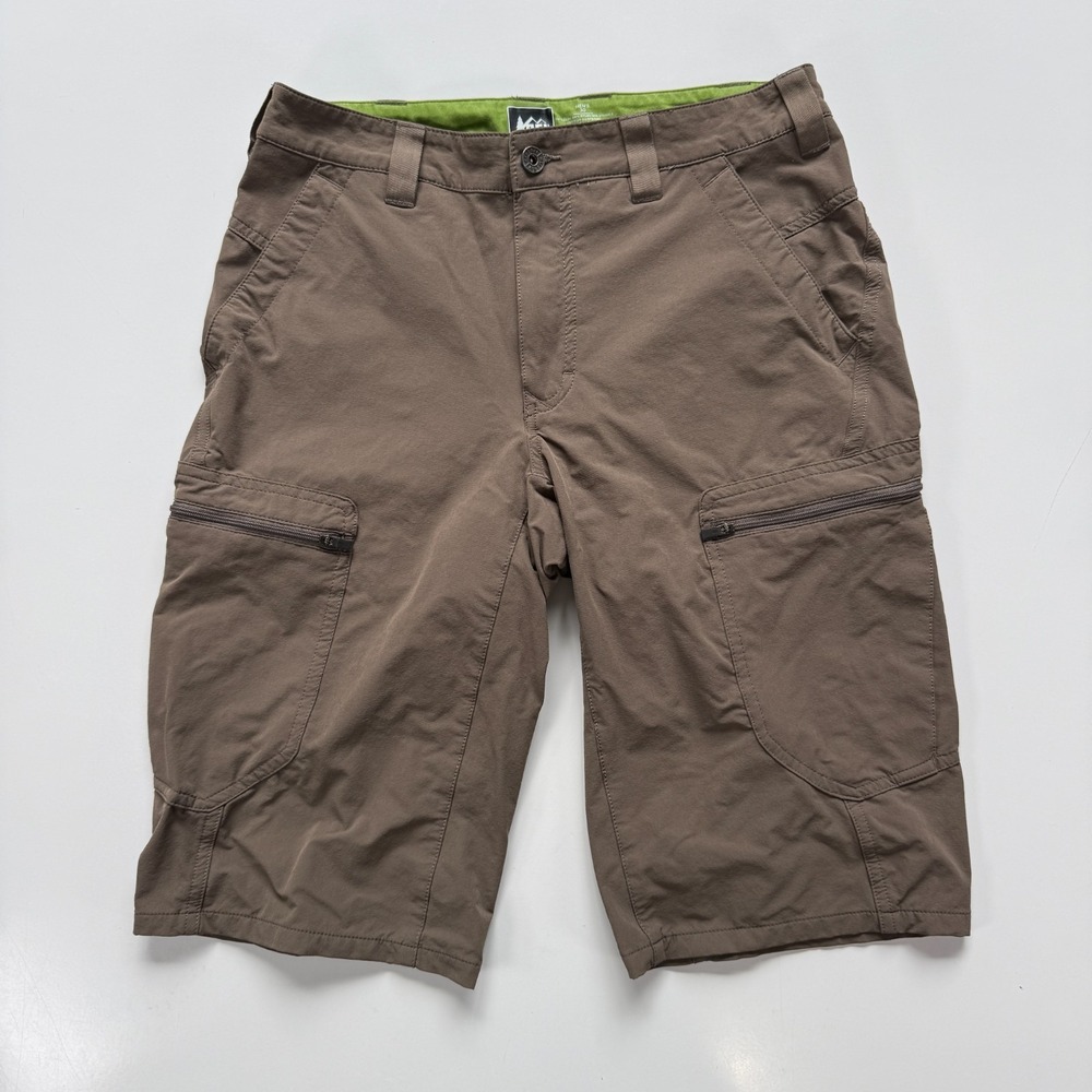 REI 13" Cargo Short Mens 30 Brown Outdoor Hiking Zip Pockets Hiking Stretch